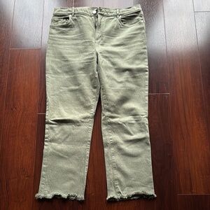 LOFT Green Straight Leg Jeans with Frayed Hem
